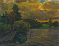 Vasily Belikov Boat on sundown Landscape