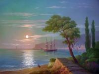 Oleg Kulagin Sea shore in moonlight. Seascape