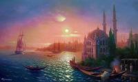 Oleg Kulagin View of Constantinople by moonlight lighting. Seascape