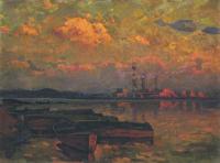 Vasily Belikov Evening on the river Landscape