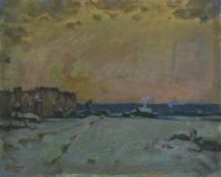 Vasily Belikov Winter evening Rural Landscape